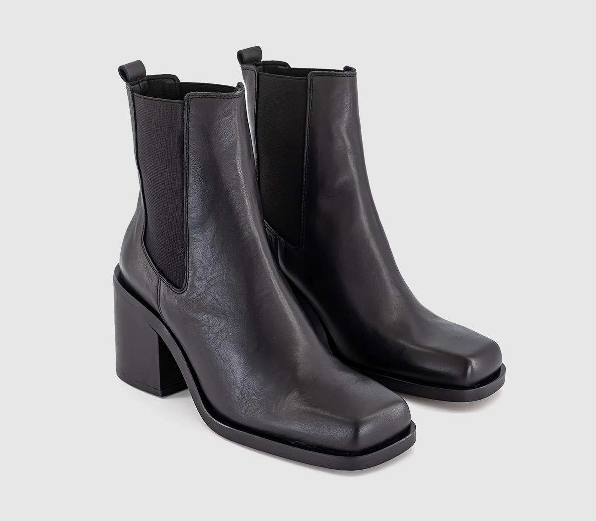 OFFICE Alice Square Toe Heeled Chelsea Boots Black Leather - Women's ...