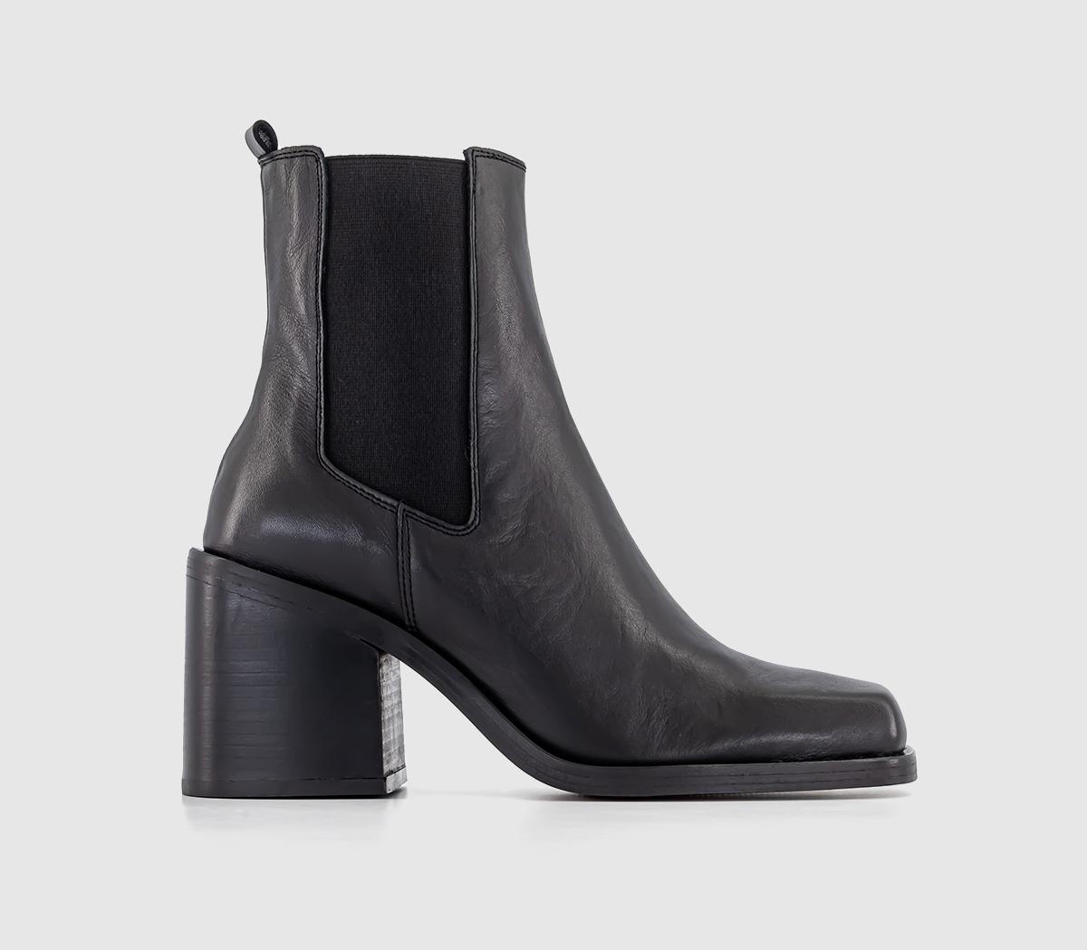 Alice Square Toe Heeled Chelsea Boots Black Leather