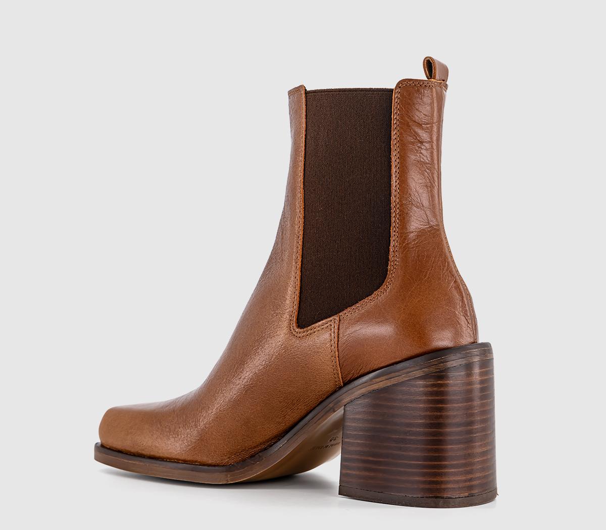 OFFICEAlice Square Toe Heeled Chelsea BootsTan Leather