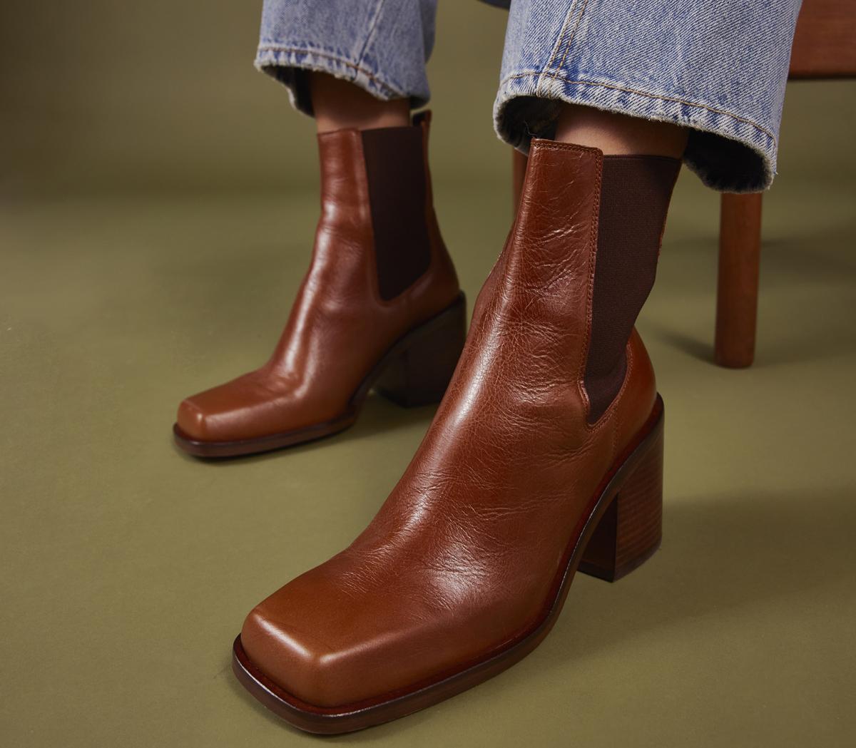 OFFICEAlice Square Toe Heeled Chelsea BootsTan Leather
