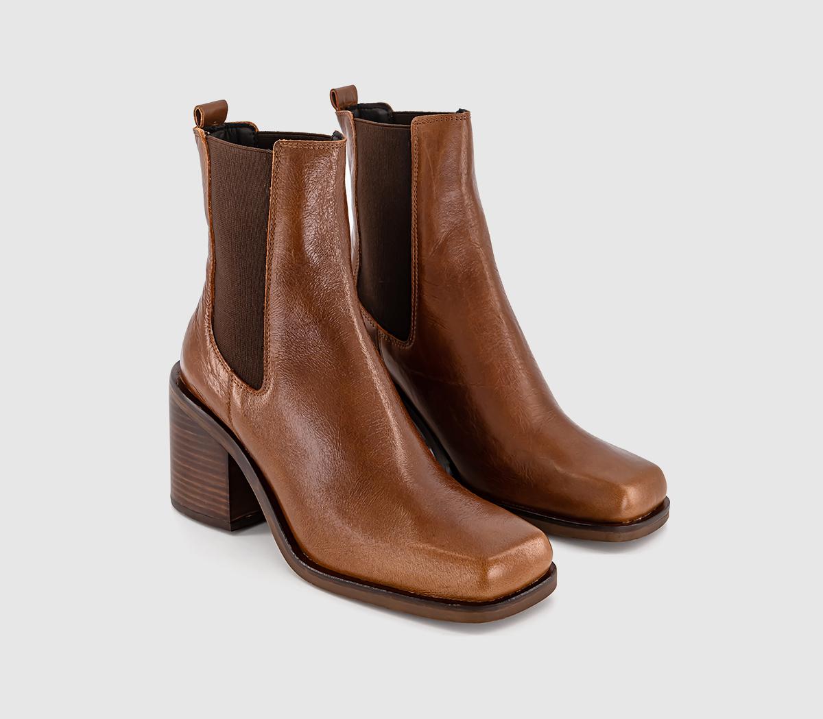 OFFICEAlice Square Toe Heeled Chelsea BootsTan Leather