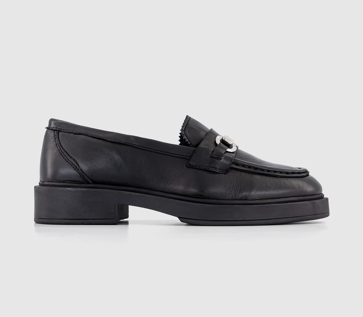 OFFICE Fidgeting Leather Trim Penny Loafers Black Leather - Flat Shoes ...