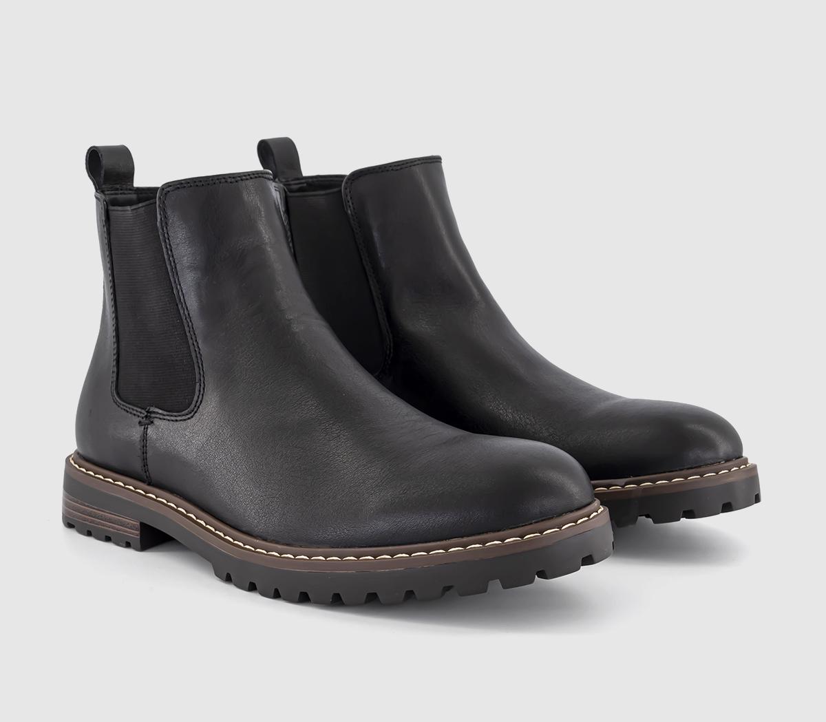 OFFICE Burford Cleated Chelsea Boots Black Leather - Men’s Boots