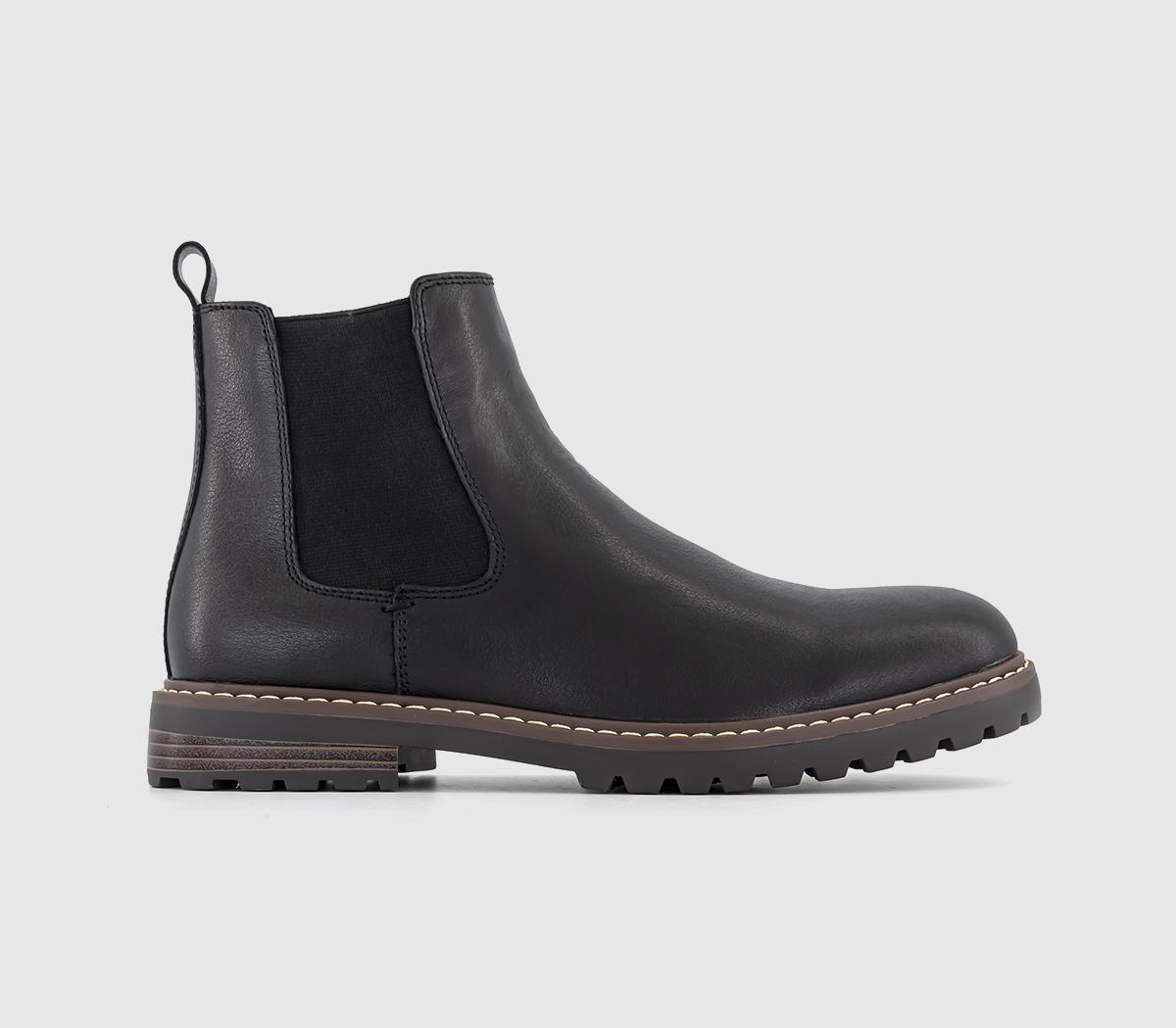 Burford Cleated Chelsea Boots Black Leather