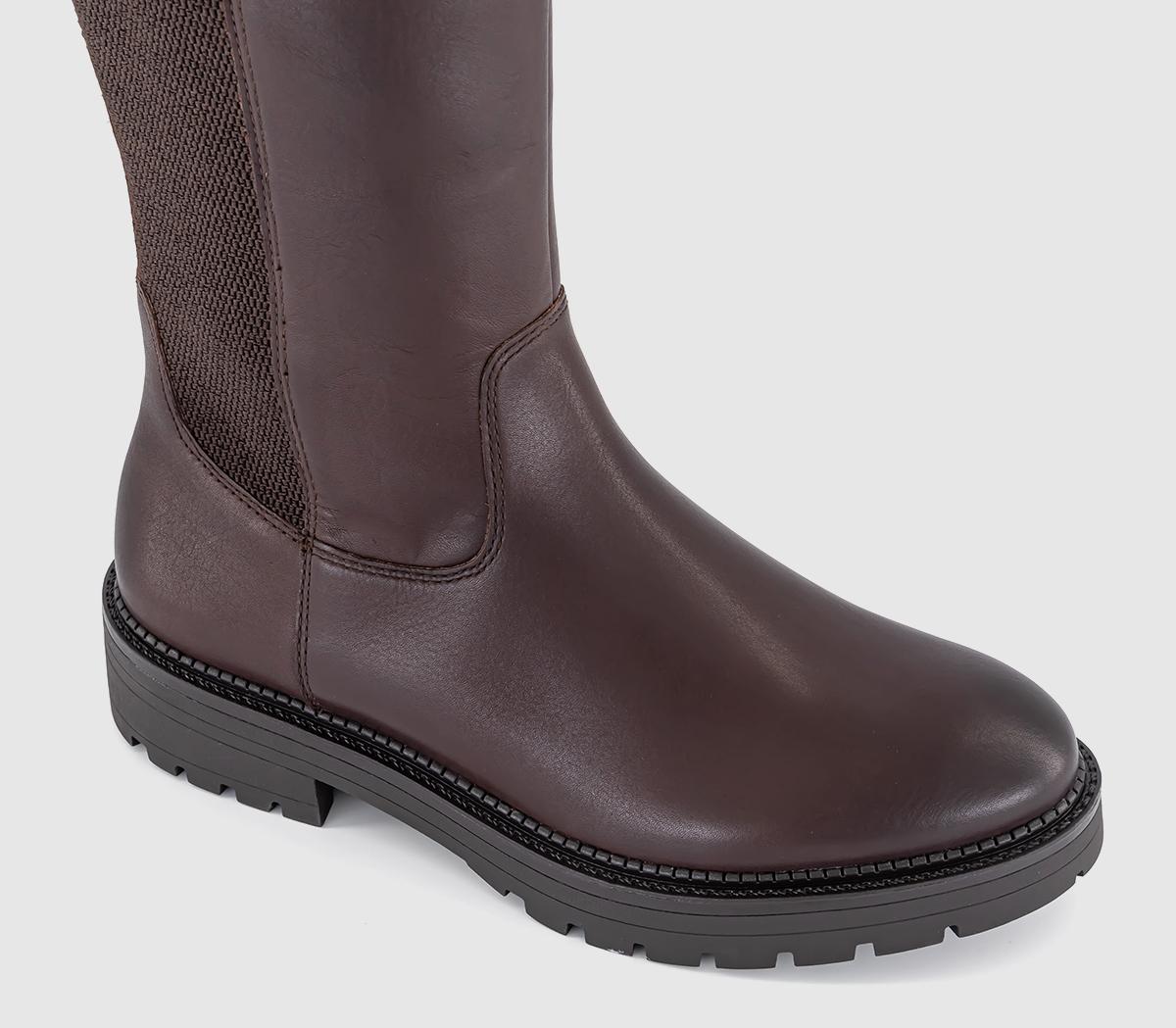 OFFICEKara Elastic Back Cleated Knee BootsChoc Brown Leather