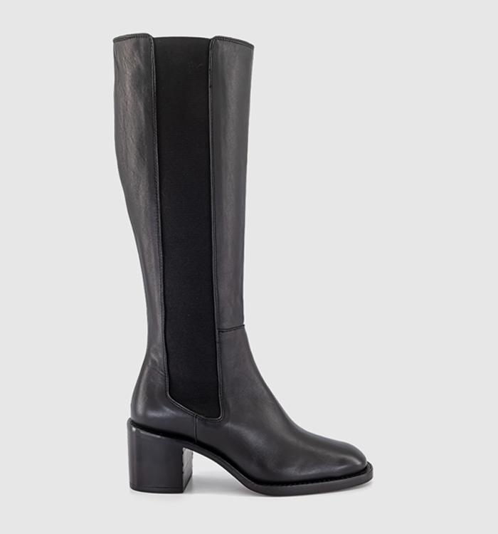 OFFICE Kendall Chelsea Mid Heel Knee Boots Black Leather