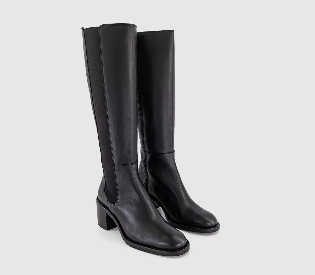 OFFICE Kendall Chelsea Mid Heel Knee Boots Black Leather - Knee High Boots