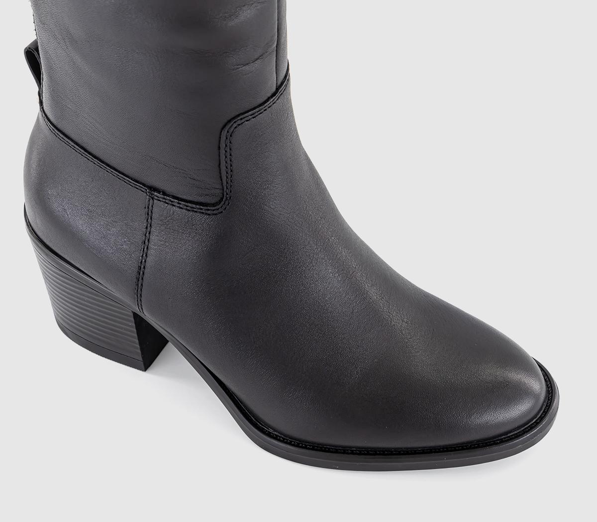 OFFICEKamille Round Toe Block Heel BootsBlack Leather