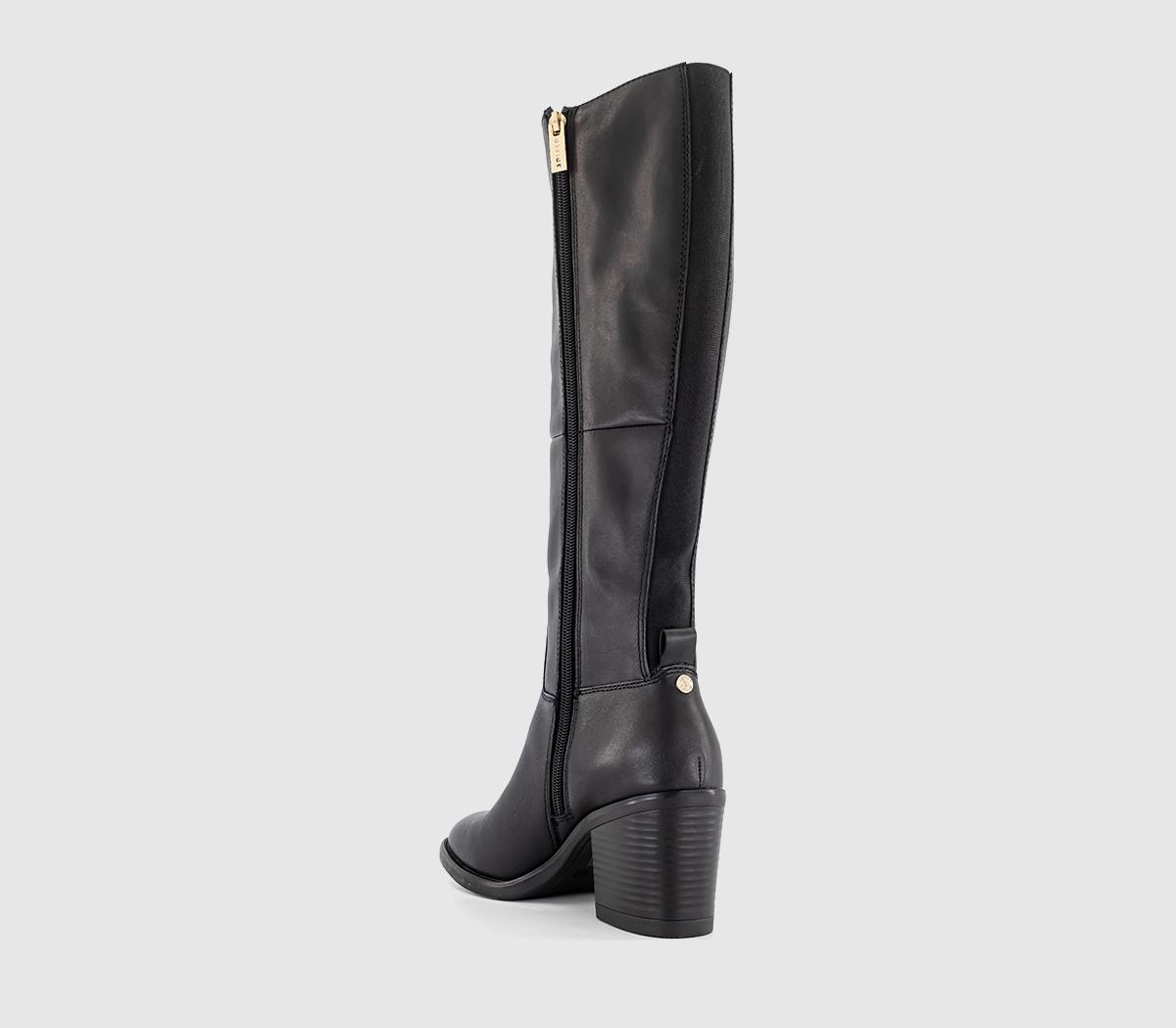 OFFICEKamille Round Toe Block Heel BootsBlack Leather