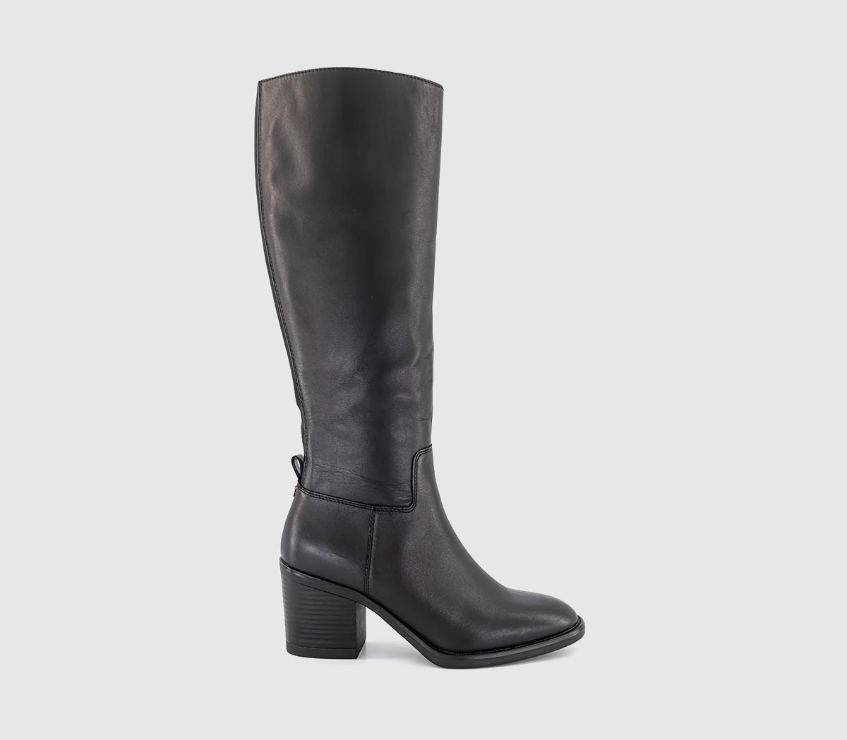 Kamille Round Toe Block Heel Boots Black Leather