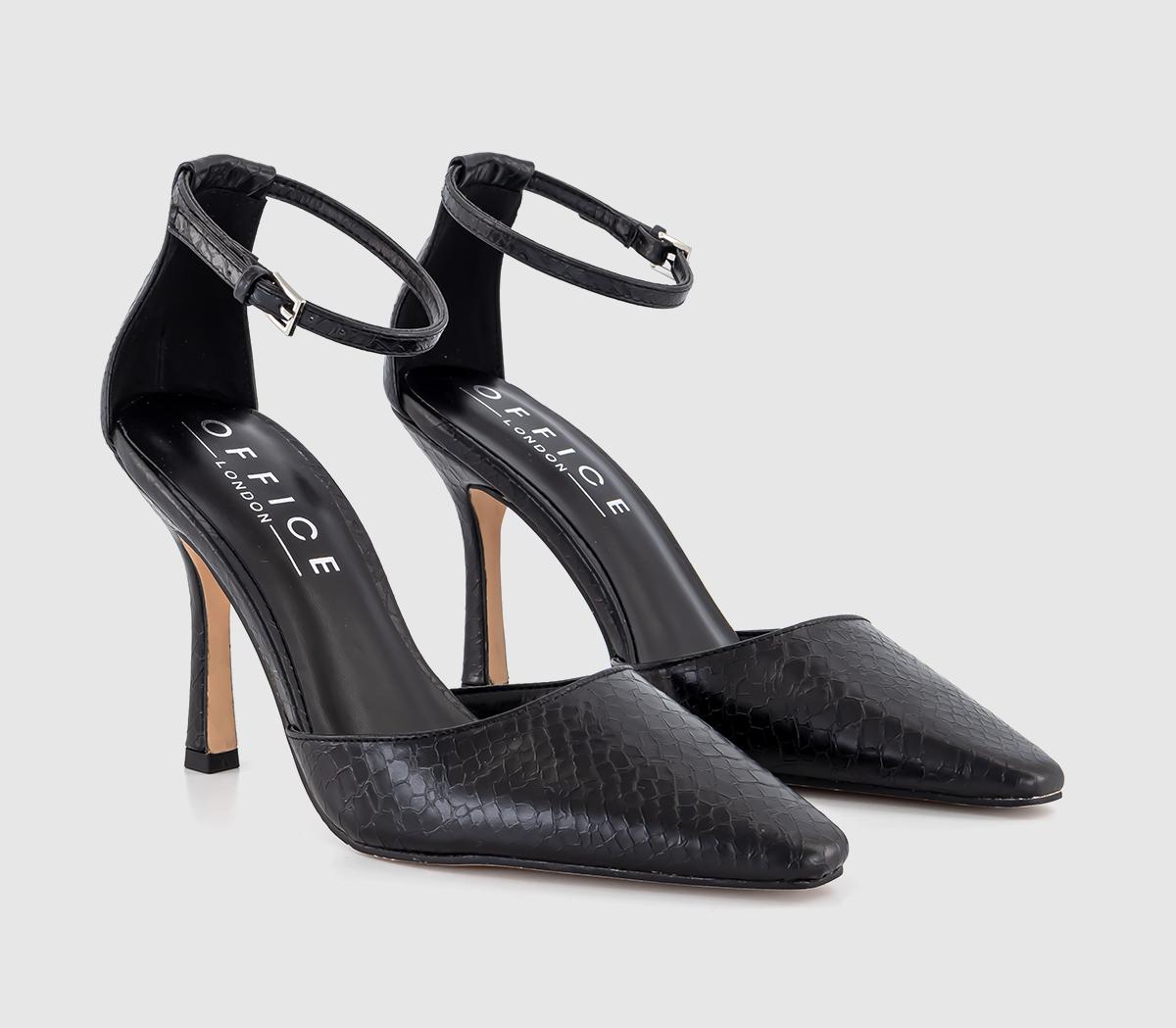 OFFICEHabit Chisel Toe Ankle Strap CourtsBlack Snake Print
