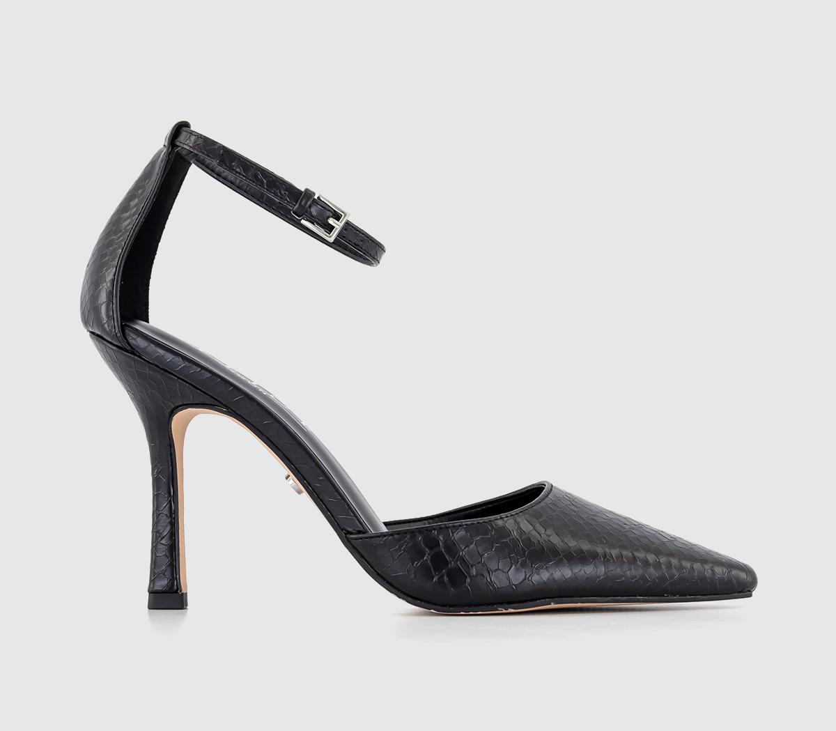 OFFICE Habit Chisel Toe Ankle Strap Courts Black Snake Print - Heels