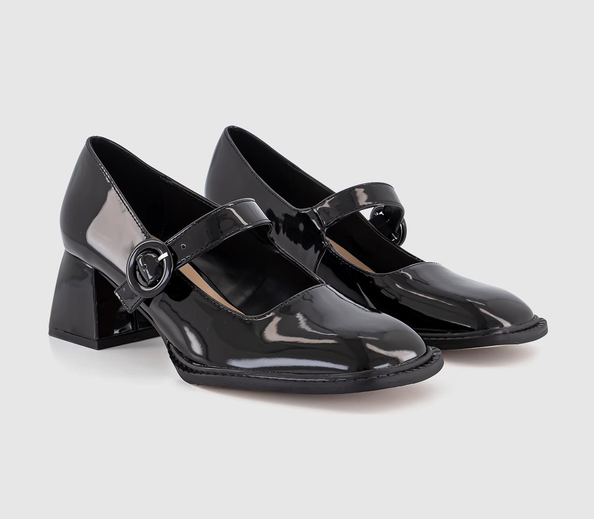 OFFICE Morgen Block Heel Mary Janes Black Patent - Mid Heels