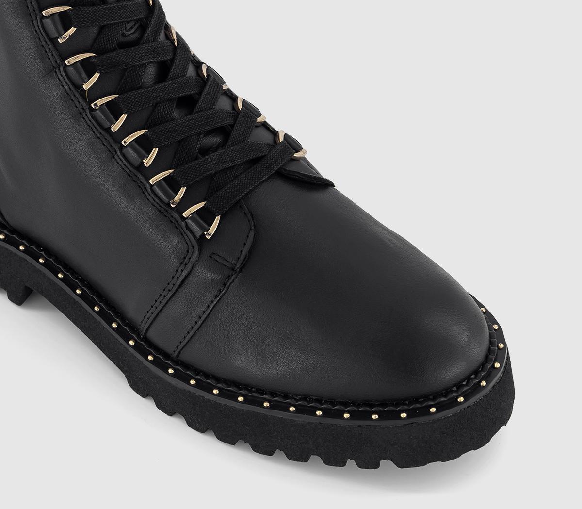 OFFICEApril Stud Detail Lace Up Boots OFFICEApril Stud Detail Lace Up BootsBlack Leather