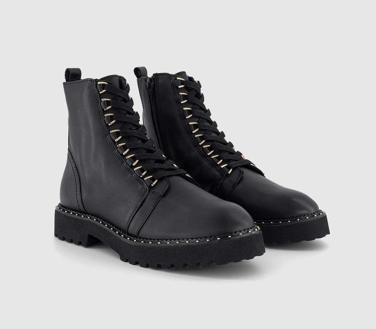 OFFICEApril Stud Detail Lace Up BootsBlack Leather