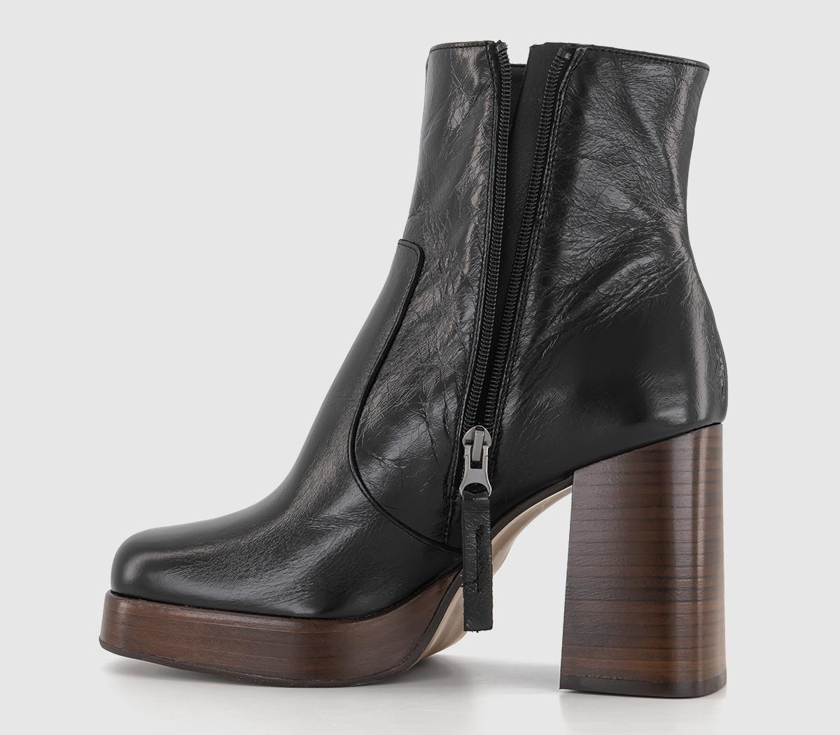 OFFICE Arlo Heeled Platform Boots Black Leather - Women's Ankle Boots
