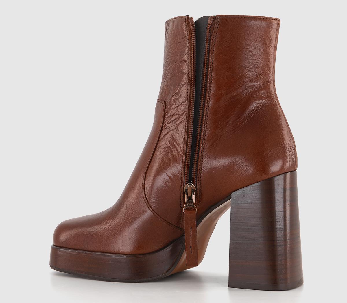 OFFICEArlo Heeled Platform BootsChoc Brown Leather