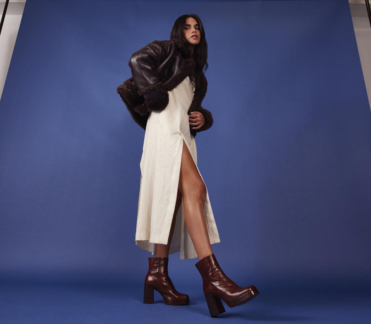 OFFICEArlo Heeled Platform BootsChoc Brown Leather