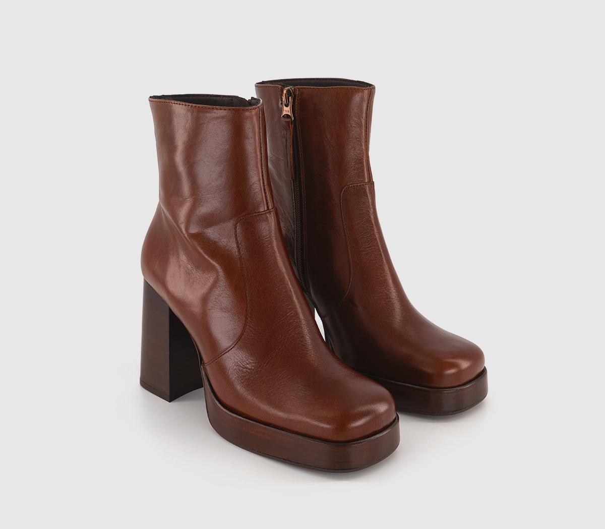 OFFICE Arlo Heeled Platform Boots Choc Brown Leather - Women's Ankle Boots