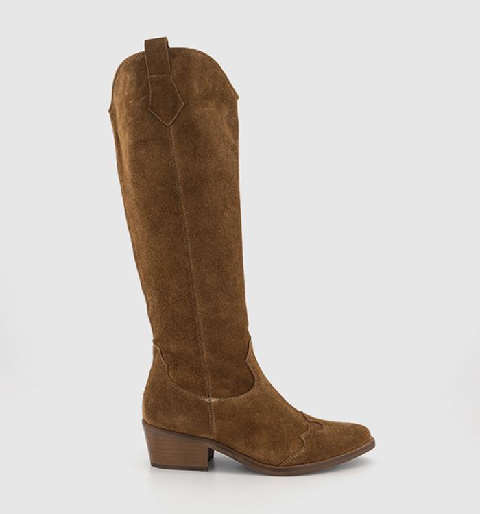 Tan flat 2024 knee boots