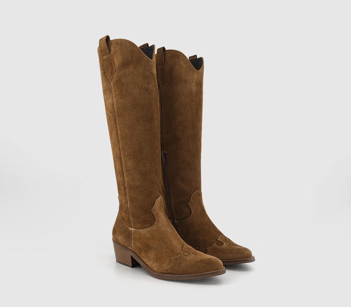 OFFICEKezia Heeled Western Knee BootsTan Suede