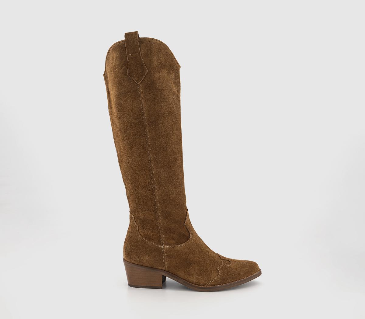OFFICE Kezia Heeled Western Knee Boots Tan Suede - Knee High Boots