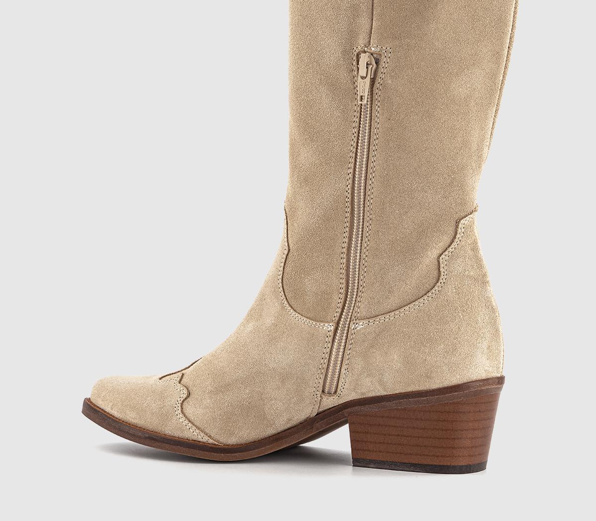 OFFICEKezia Heeled Western Knee BootsBeige Suede