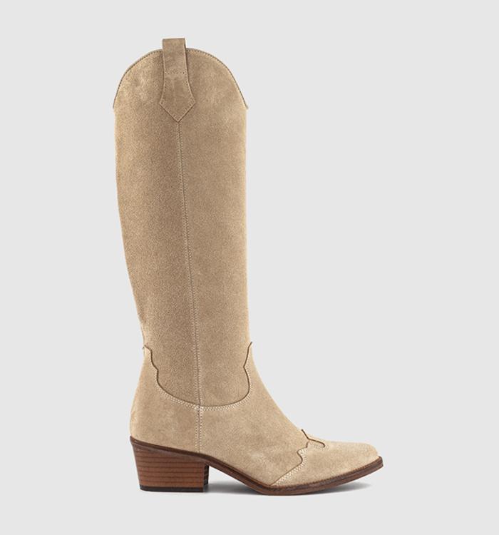OFFICE Kezia Heeled Western Knee Boots Beige Suede