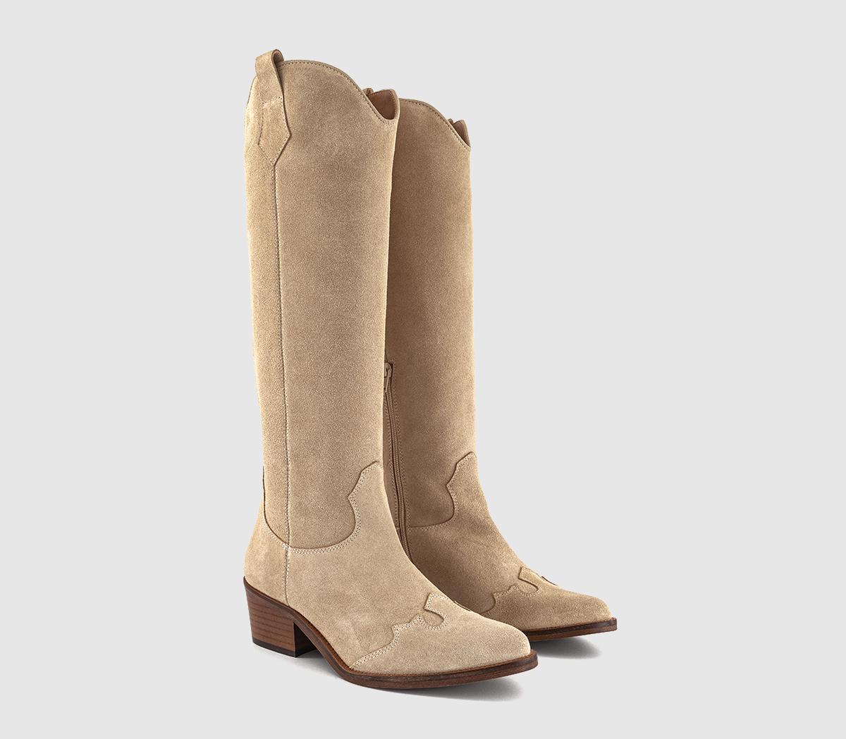 OFFICEKezia Heeled Western Knee BootsBeige Suede
