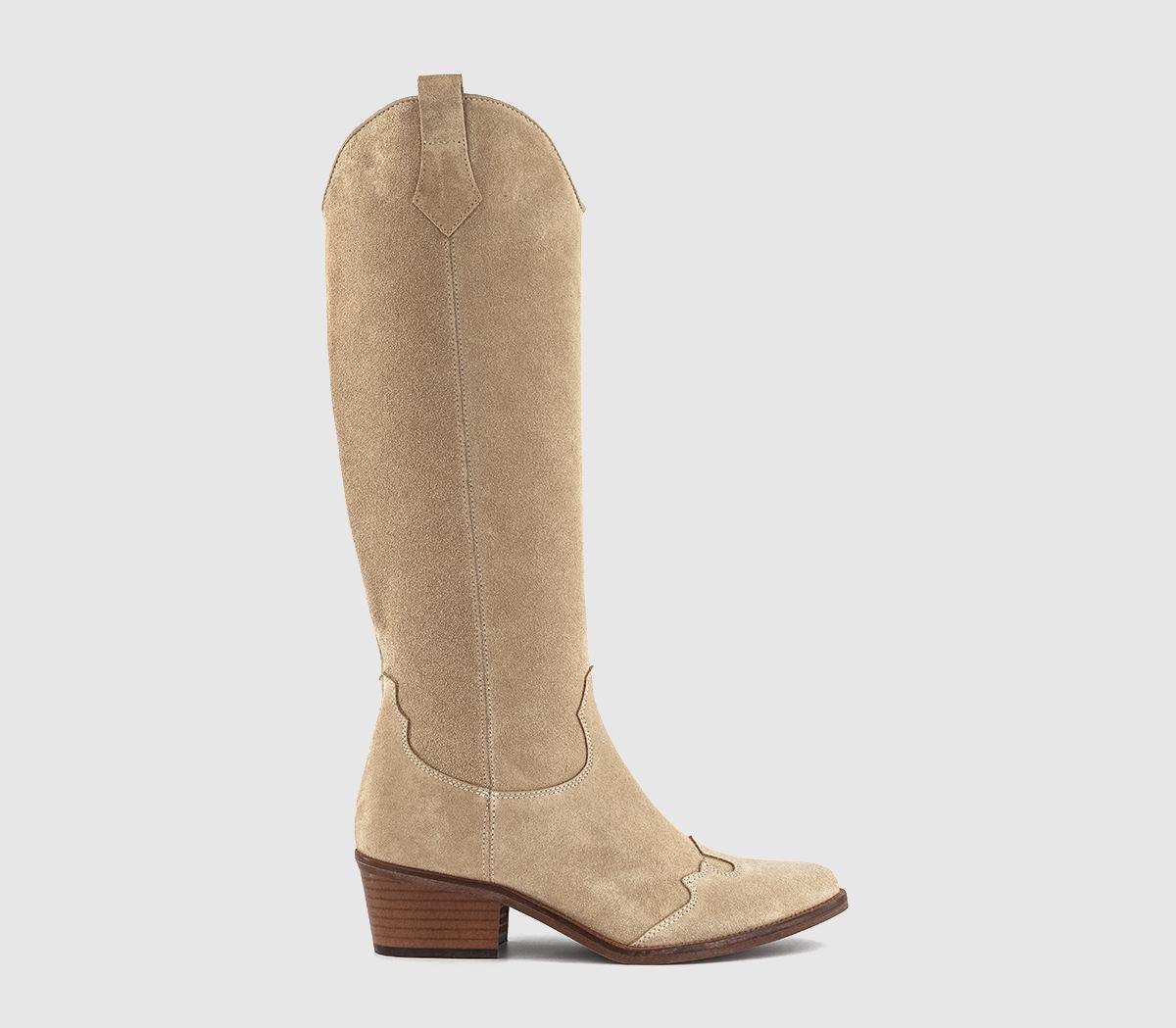 OFFICEKezia Heeled Western Knee BootsBeige Suede
