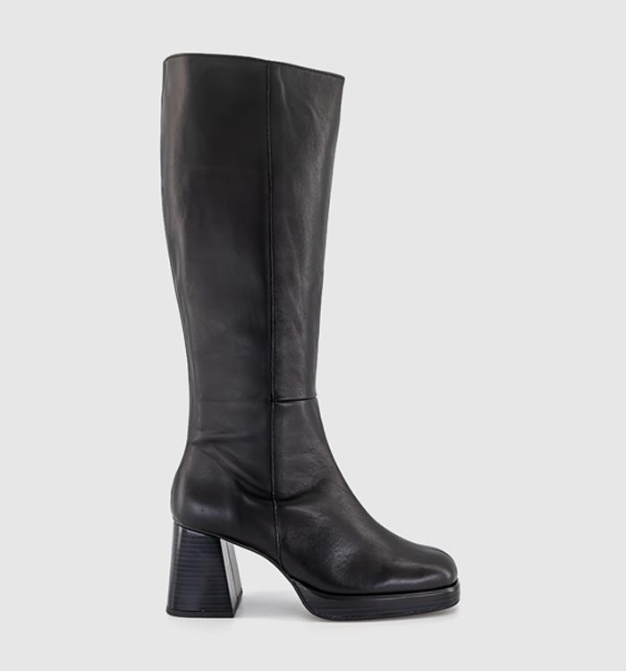 OFFICE Klara Platform Heeled Knee Boots Black Leather