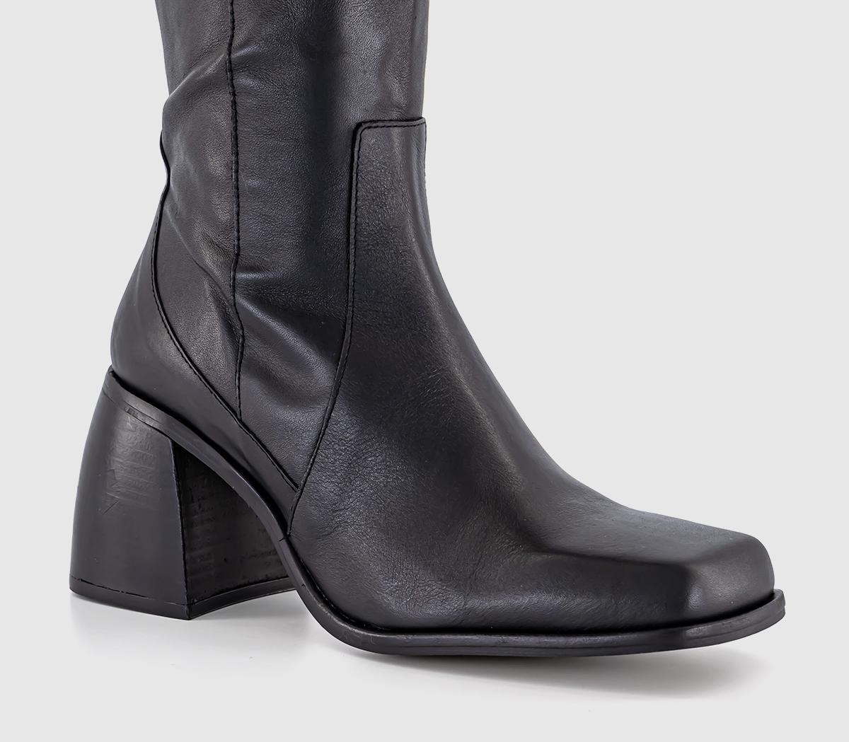 OFFICE Kameron Square Toe Knee Boots Black Leather - Knee High Boots