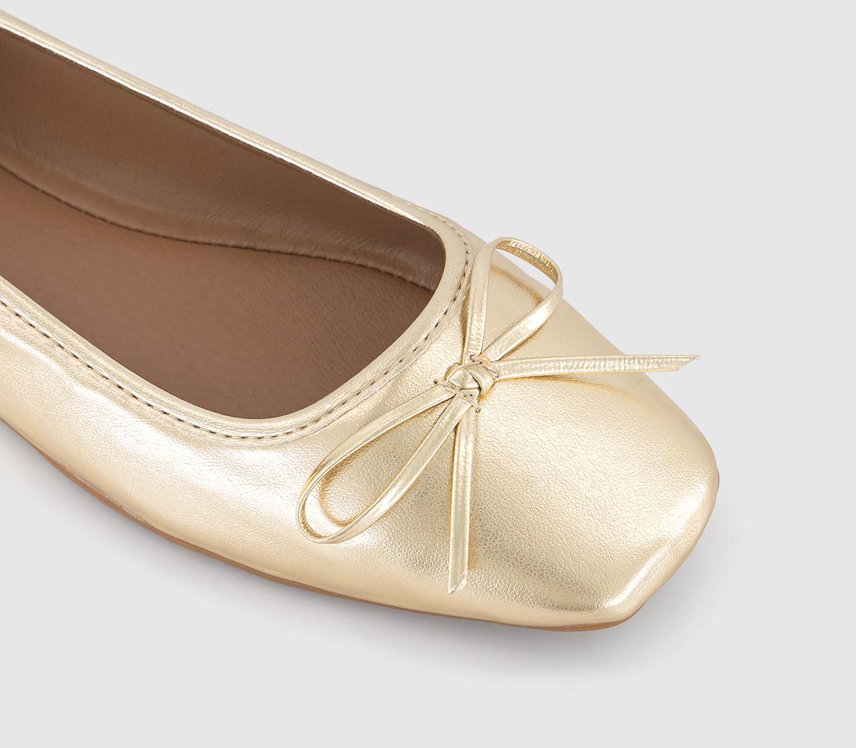 OFFICEFive Star Square Toe Ballerina Shoes Gold Metalic