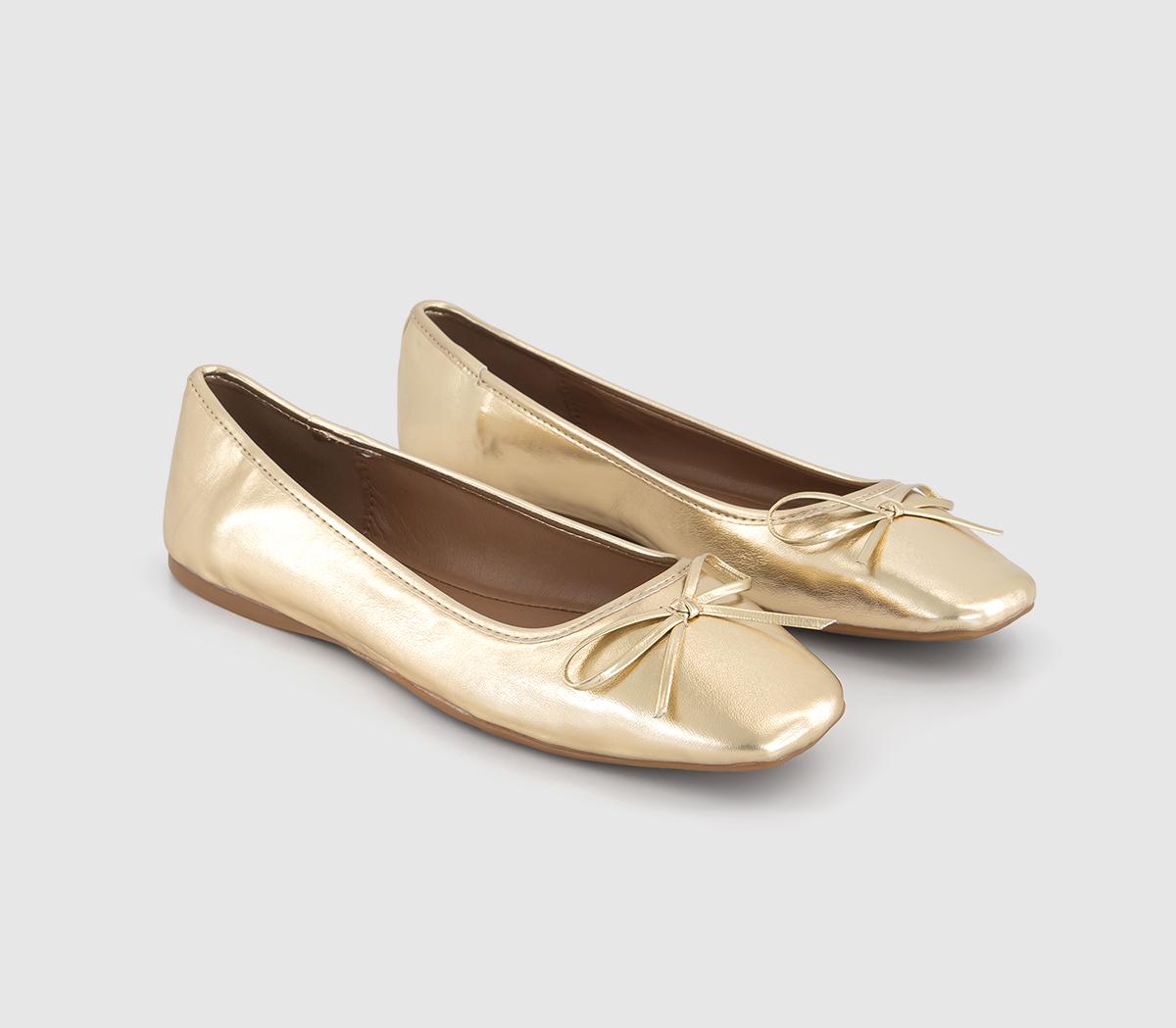 OFFICEFive Star Square Toe Ballerina Shoes Gold Metalic
