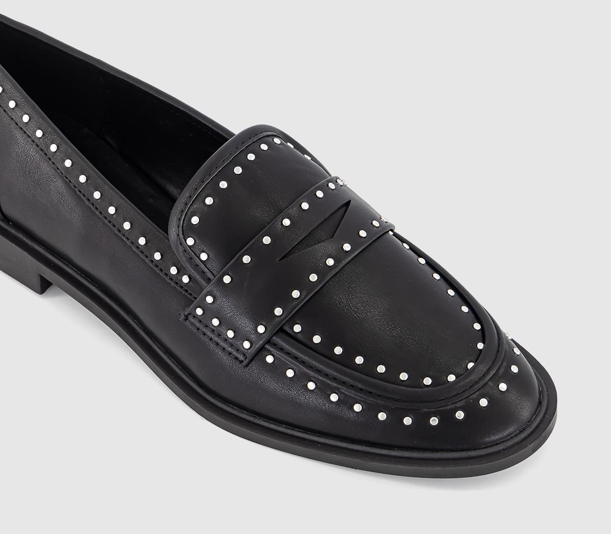 OFFICE Feather Studded Loafers Black - Flat Shoes for Women