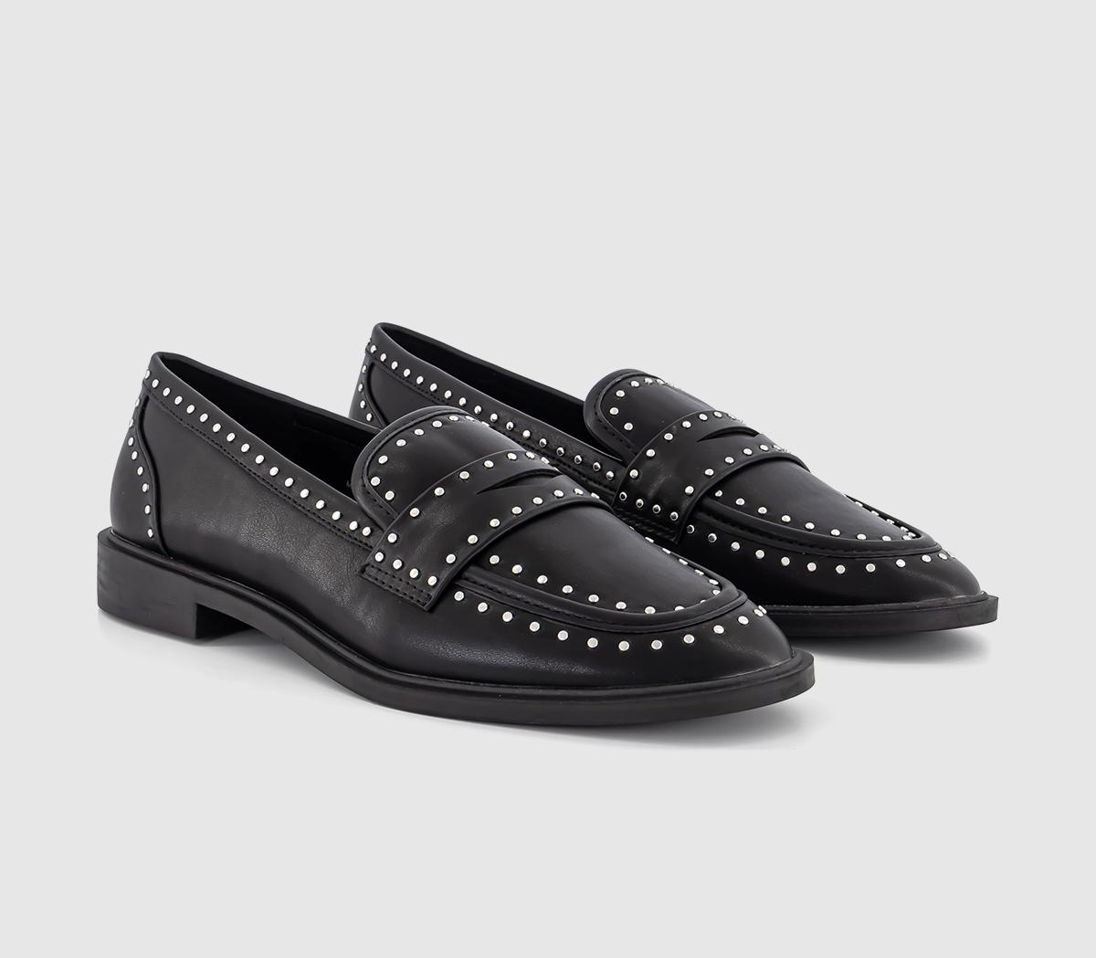 OFFICE Feather Studded Loafers Black, 6