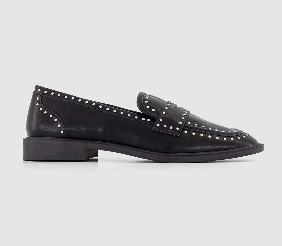 Feather Studded Loafers Black