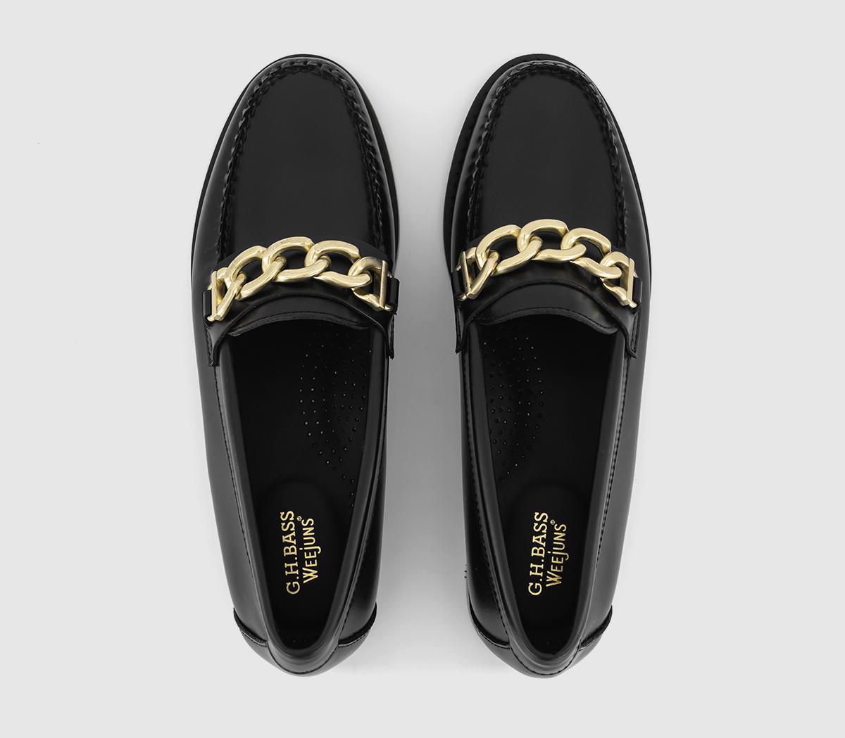 G.H Bass & Co Weejun Womens Maxi Chain Loafers Black Leather Gold ...