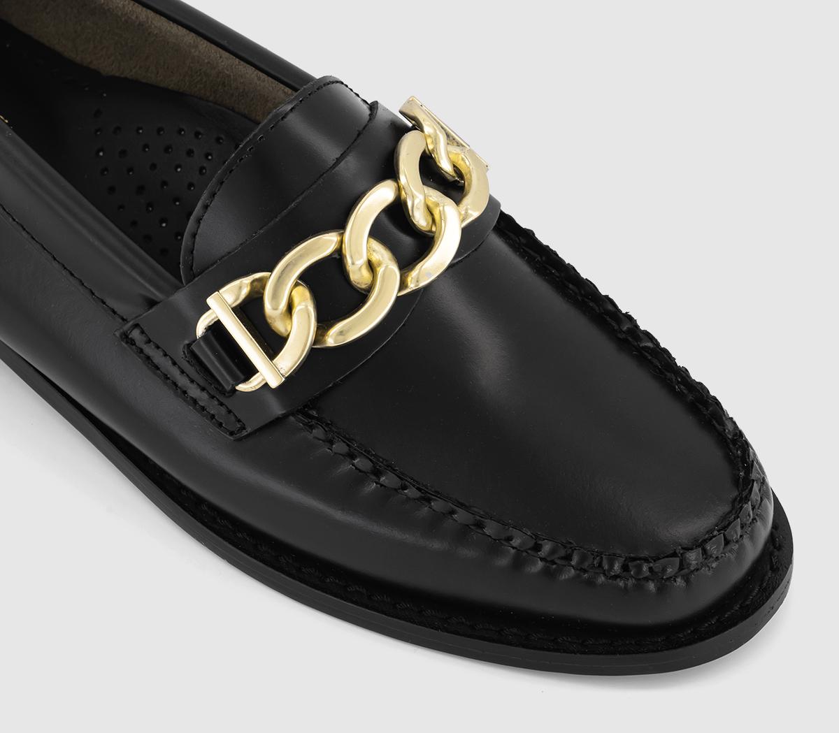 G.H Bass & Co Weejun Womens Maxi Chain Loafers Black Leather Gold ...