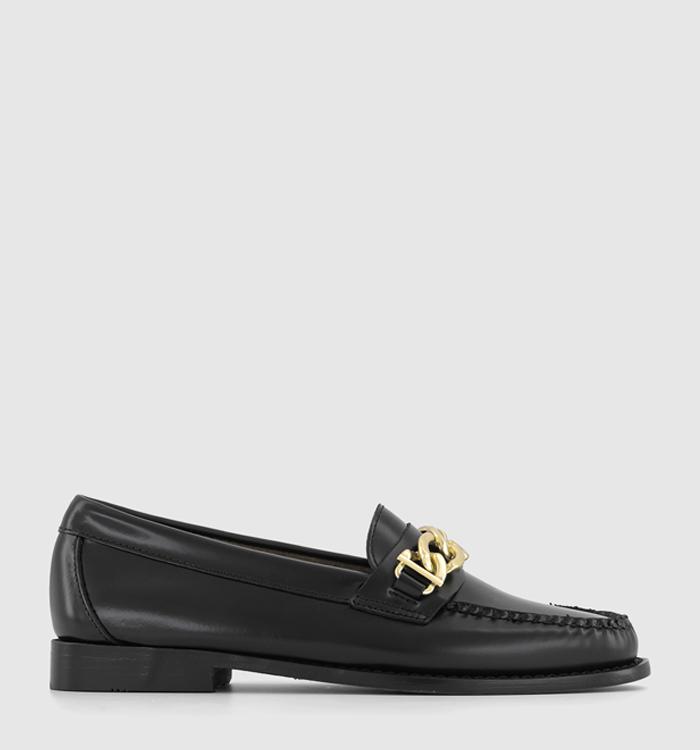 G.H Bass & Co Weejun Womens Maxi Chain Loafers Black Leather Gold