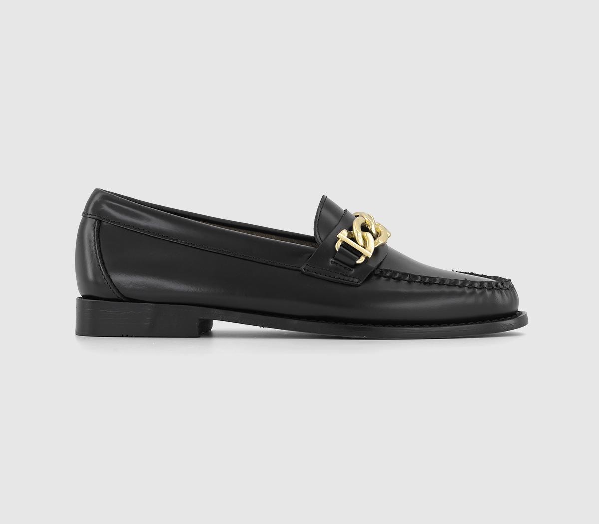 G. H Bass Weejun  Maxi Chain Loafers Black Leather Gold