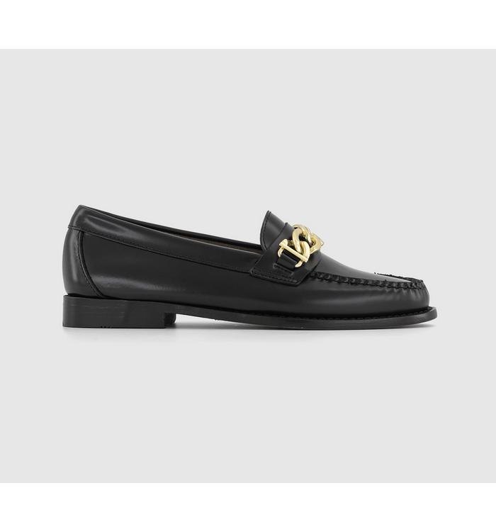 g.h bass weejun womens maxi chain loafers black leather gold