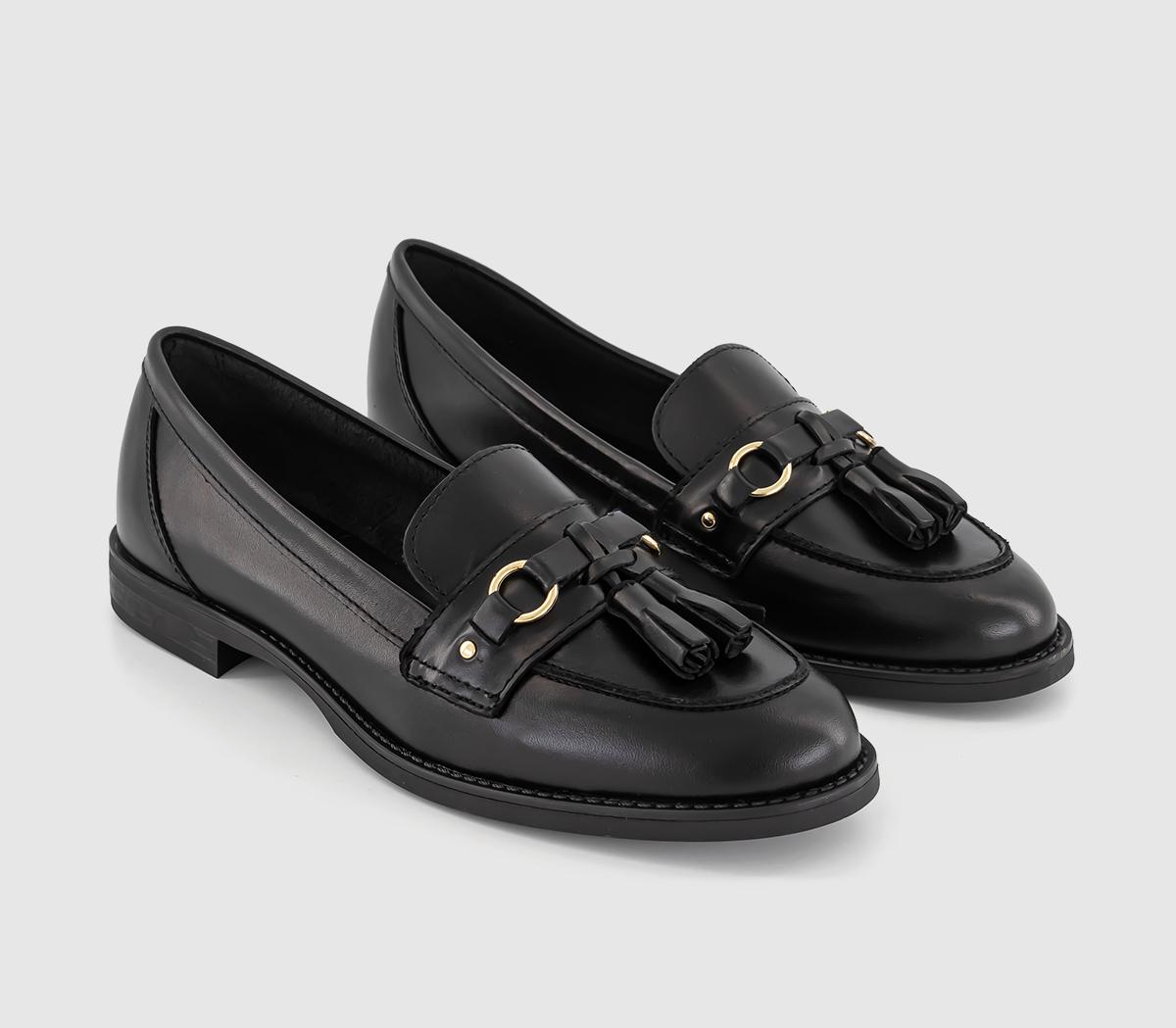 OFFICE Womens Founder Leather Trim Tassel Loafers Black, 4