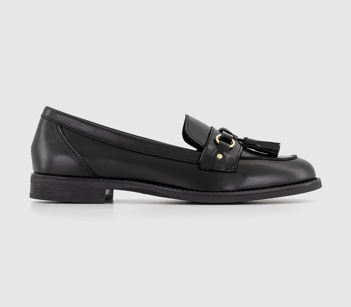 Founder Leather Trim Tassel Loafers Black Leather