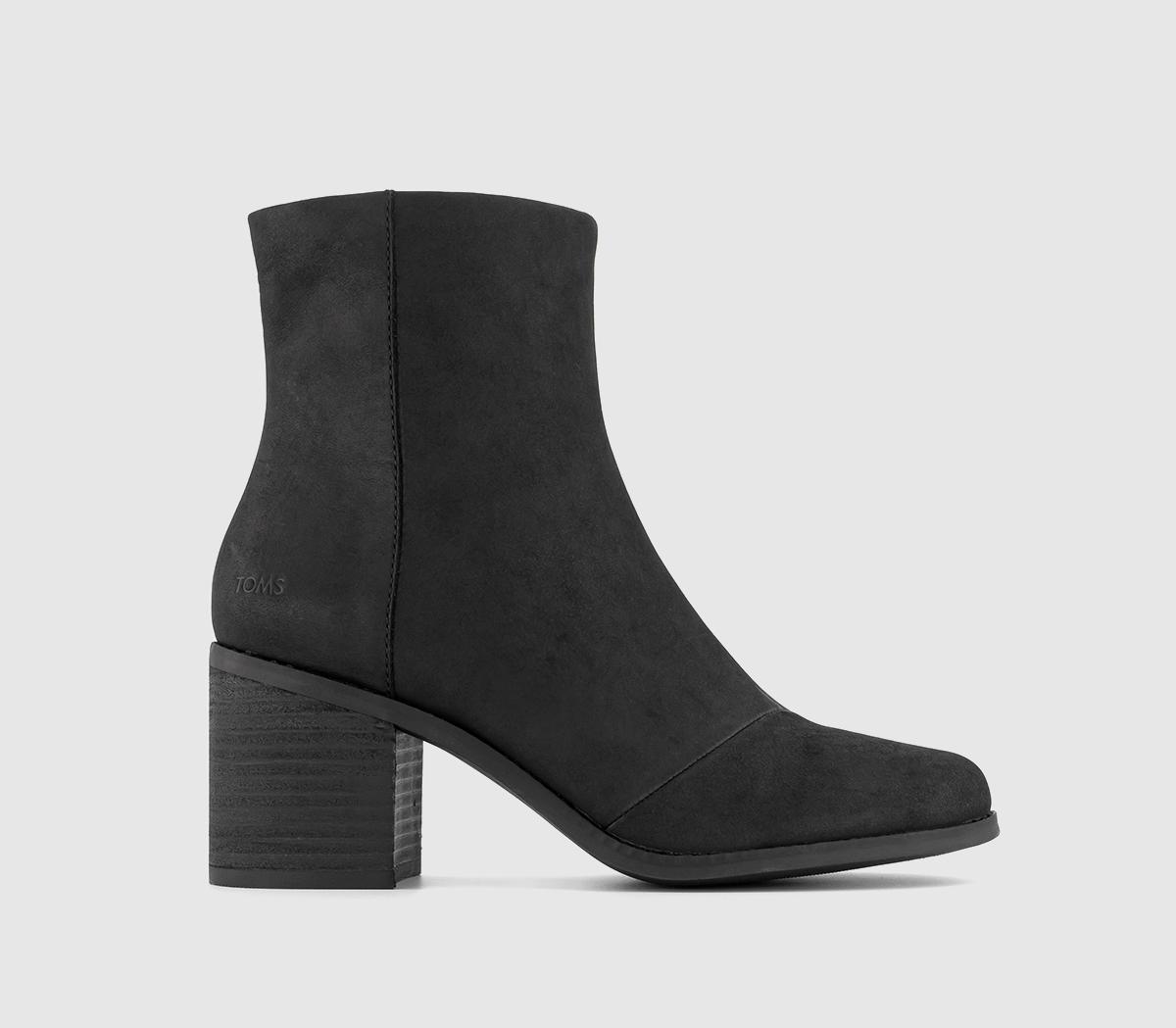TOMS Evelyn Heeled Boots Black Leather - Women's Ankle Boots