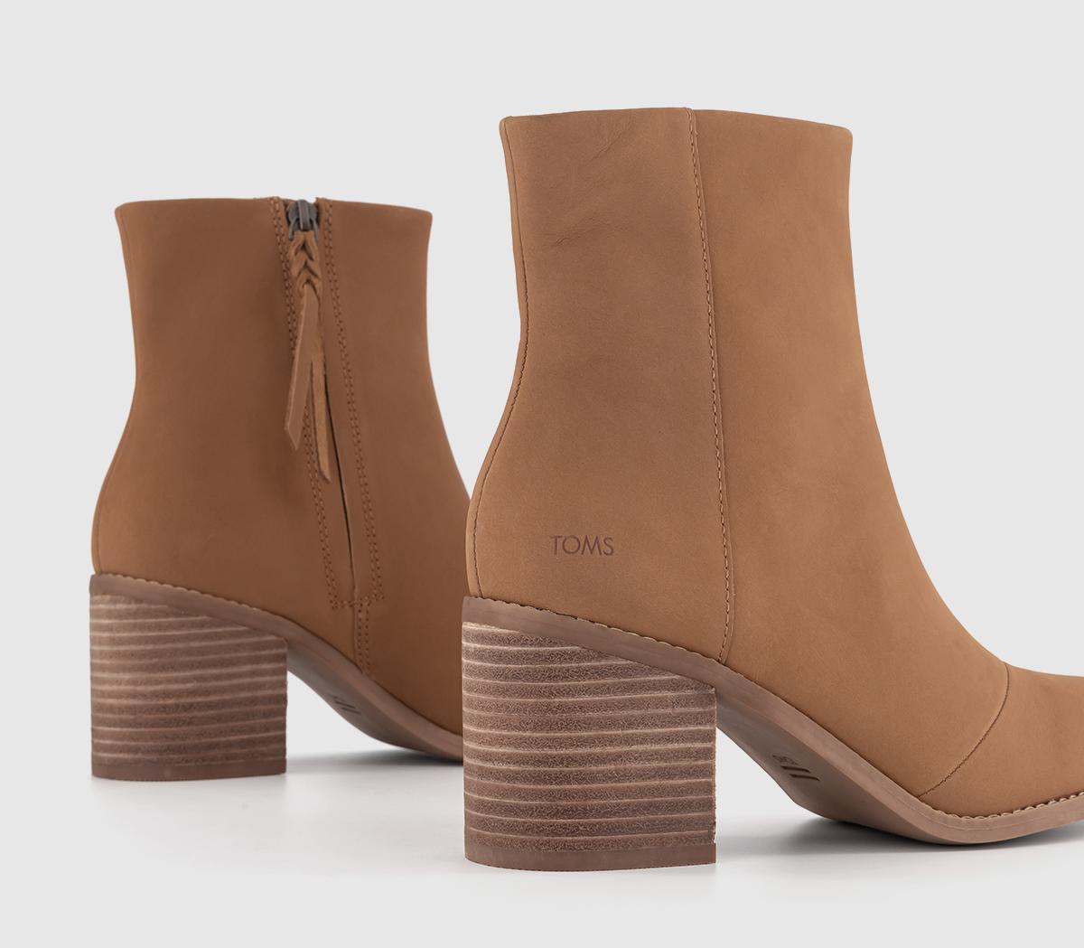 TOMS Evelyn Heeled Boots TOMS Evelyn Heeled Boots Tan Leather