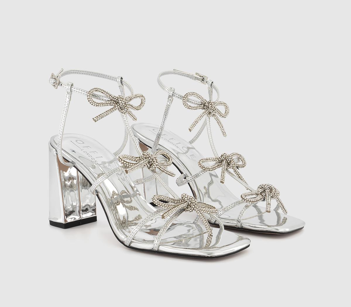 OFFICEHenley Bow Detail Block Heel SandalsSilver