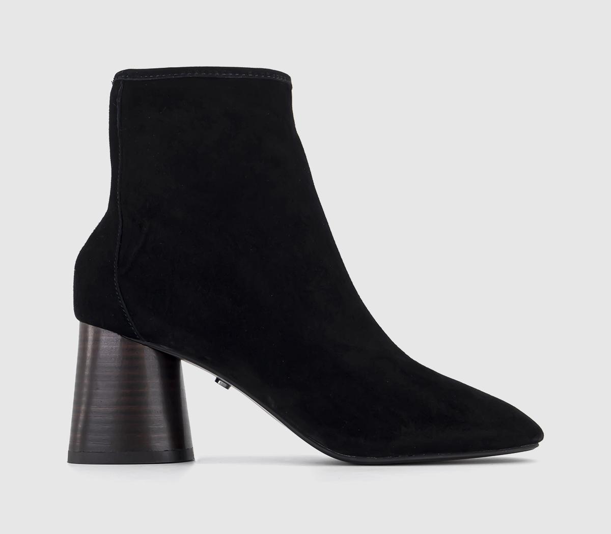 OFFICE Ash Cylinder Stacked Heel Boots Black Suede - Women's Ankle Boots