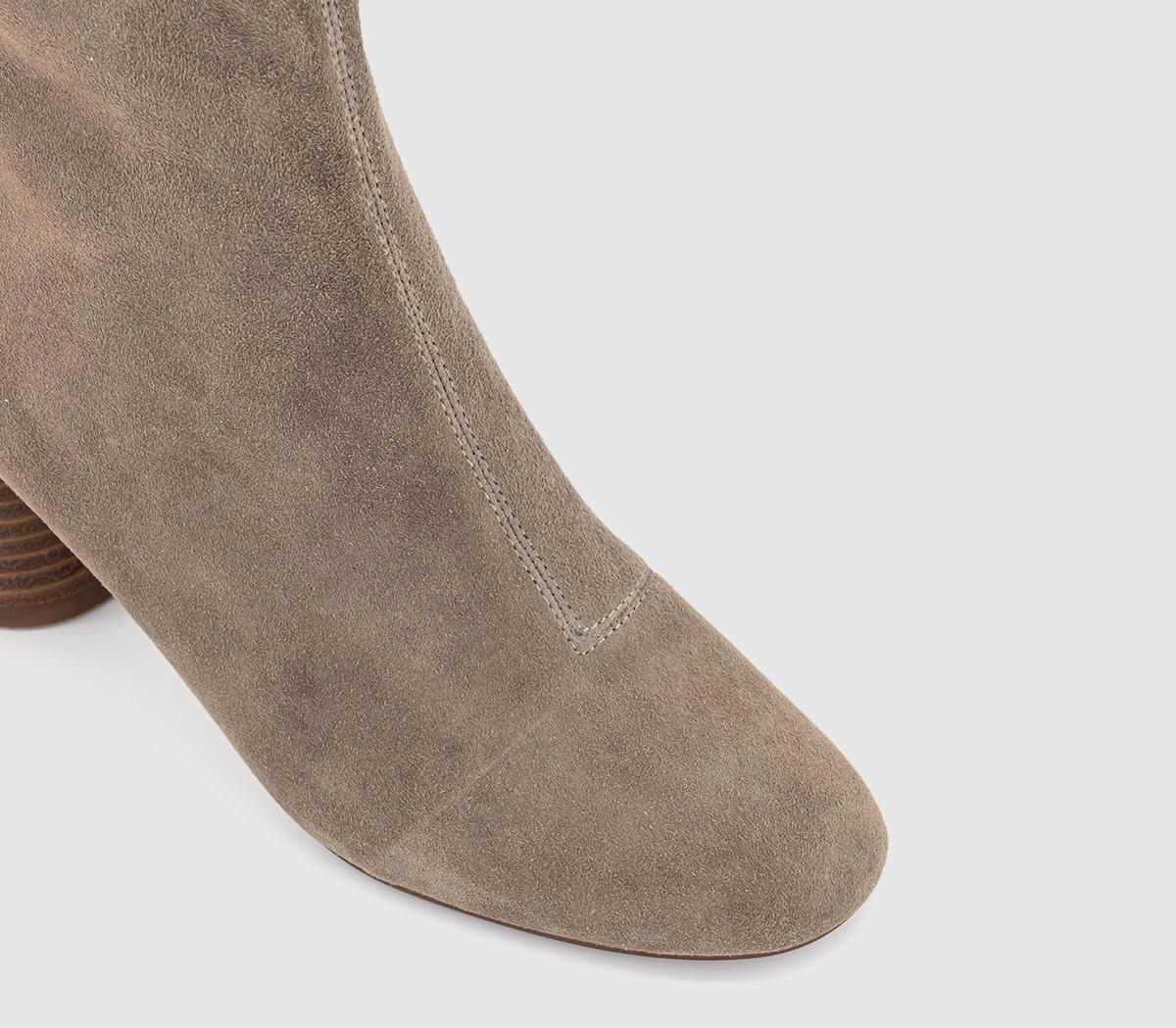 OFFICEAsh Cylinder Stacked Heel Boots OFFICEAsh Cylinder Stacked Heel BootsMink Suede
