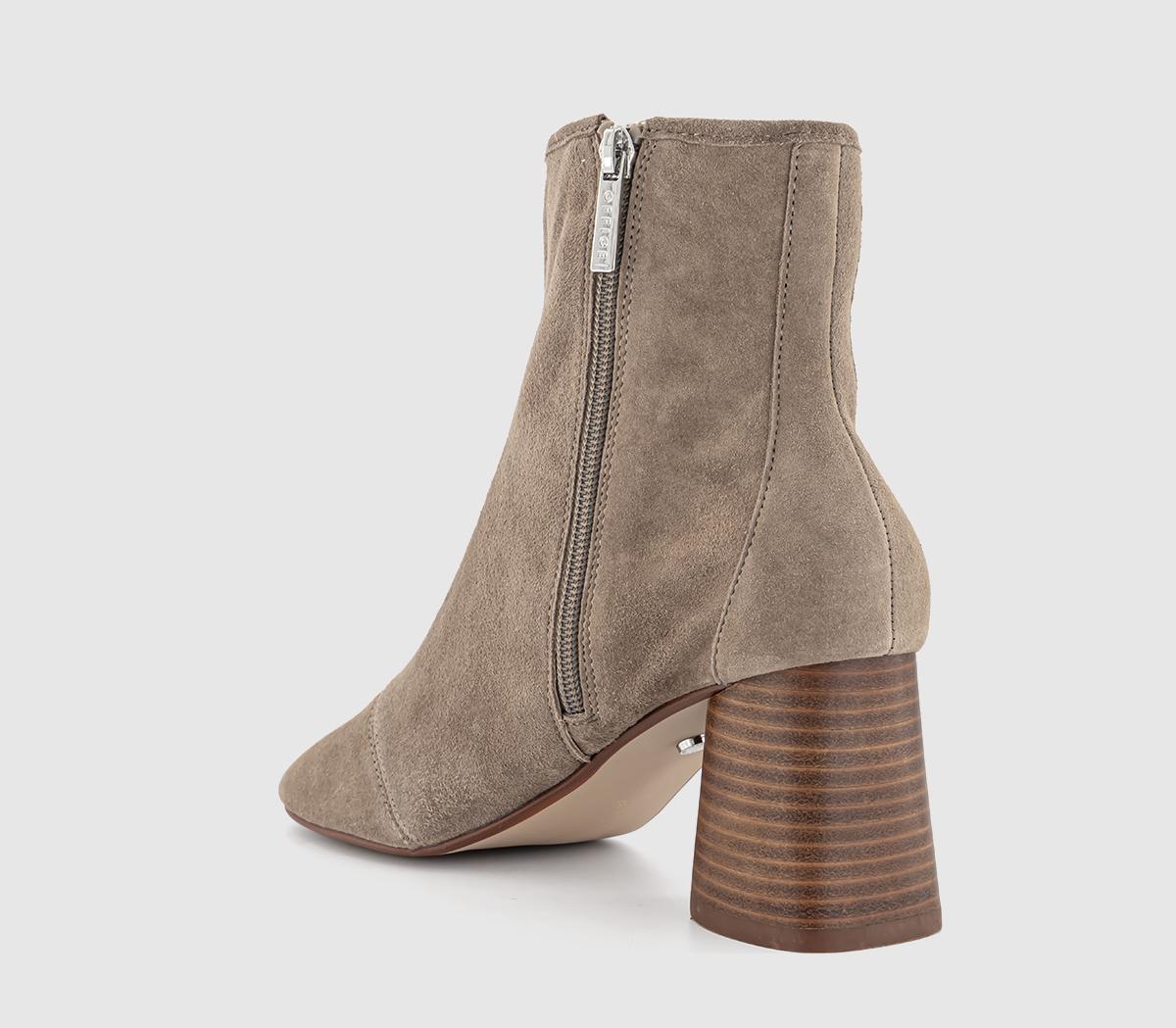 OFFICEAsh Cylinder Stacked Heel Boots OFFICEAsh Cylinder Stacked Heel BootsMink Suede